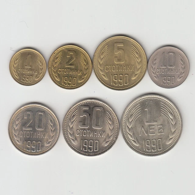 Bulgarie 1, 2, 5, 10, 20, 50 Stotinki 1 Lev 1990 Pièces Europe Monnaie #5400