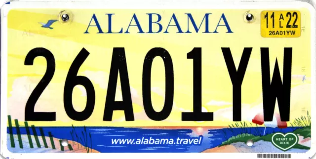 Alabama Travel License Plate USA 26A01YW Originalbild