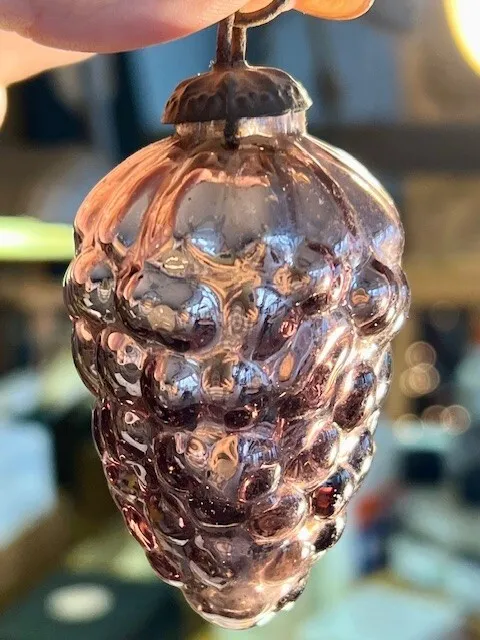 Antique Kugel Mercury Glass Berry Grape Christmas Ornament German Brass Cap (C)