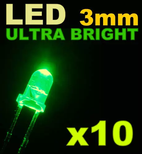 218/10# LED verte 3mm 10pcs + résistance  -->16000 mcd