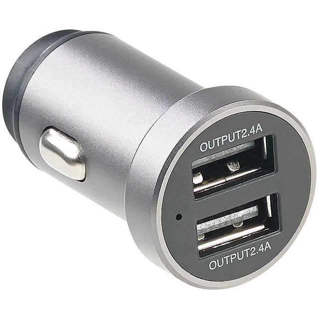 revolt Mini-Kfz-USB-Ladegerät mit 2 Ports, 12 & 24 V, 4,8 A, 24 Watt, Metall