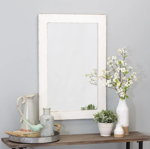 WHITE RUSTIC WALL Mirror Bathroom Vanity Wood Distressed Dresser Leaner