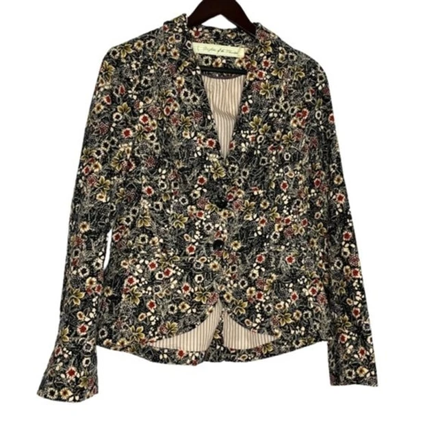 Daughters of the Liberation Anthropologie Size 6 Velvet Floral Black Blazer