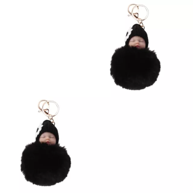 Kubaton 2pcs Baby Doll Keychain Fluffy Fur Ball Keyring-XL