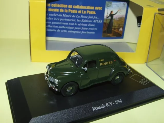 RENAULT 4CV 1950 LA POSTE ATLAS Boite Vitrine 1:43