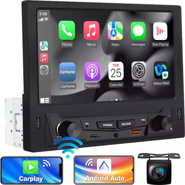 7"Car Radio For Apple Carplay Android Single 1Din Touch Screen Stereo Bluetooth