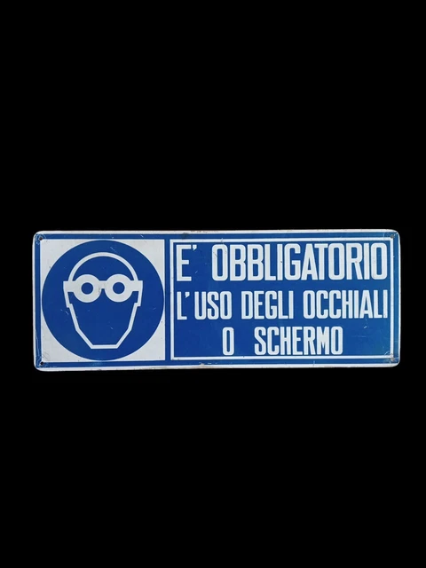 Cartello Sicurezza PVC 30x12 Cm – 'È Obbligatorio Usare Occhiali O Schermi Protettivi' – 4 Fori Per Fissaggio, Autoestinguente B1