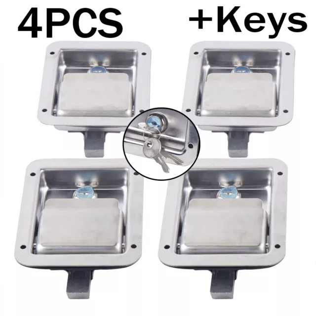 5.5"*4.25" 4 Trailer Paddle Door Latch Handle RV Truck Tool Box Lock Steel +Keys