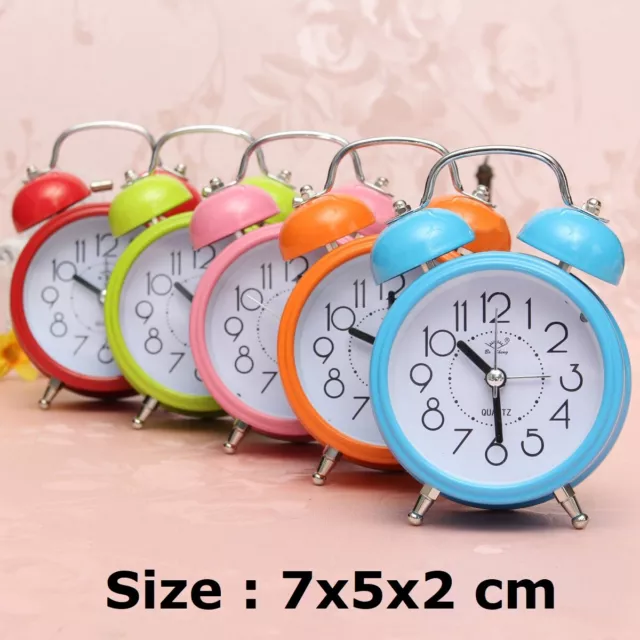 Classic Double Bell Mini Alarm Clock Quartz Movement Bedside Night Analog Clock