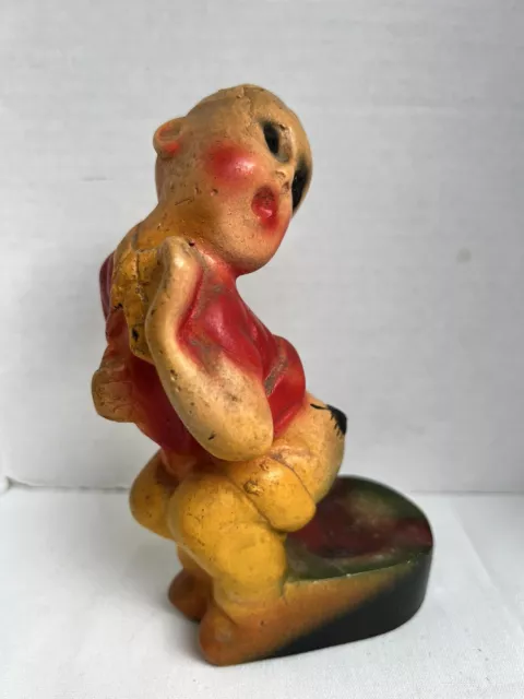 Great 1940s Carnival Chalkware Folk art Kitsch  Boy Bug Sting Butt Airbrush