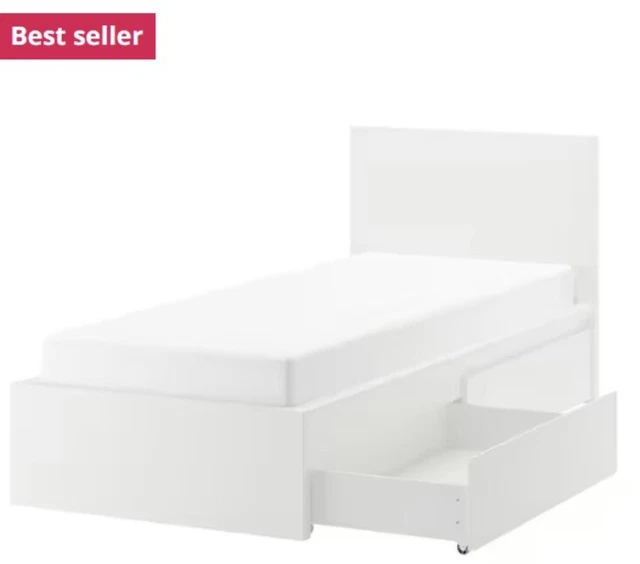 IKEA MALM SINGLE BED White with 2 Under Drawers £90.00 PicClick UK
