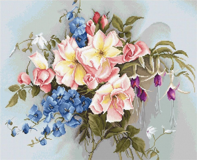 Juego de punto de cruz Luca-S "Bouquet con campana", motivo de conteo, 38x31cm