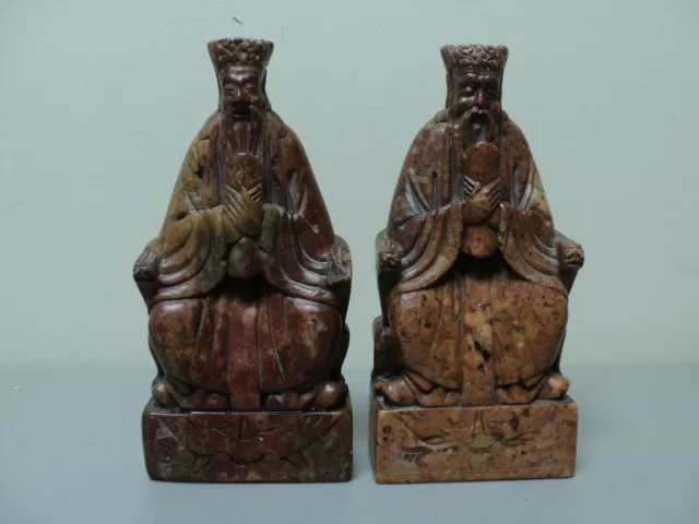 UNUSUAL PAIR of ANTIQUE CHINESE HAND CARVED SOAPSTONE BOOKENDS with IMMORTALS