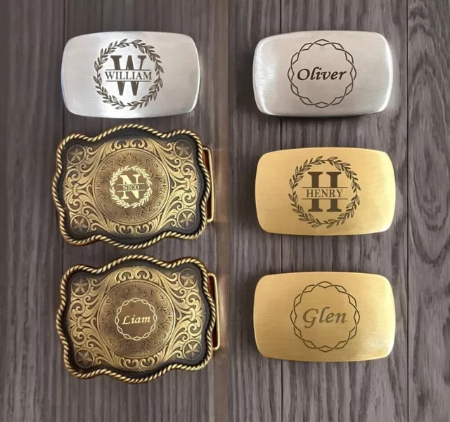 Engraved Brass Belt Buckle Custom Personalized Monogrammed Western Buckle