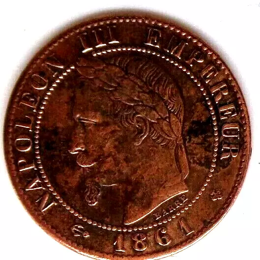 1 Centime Napoléon III Tête Laurée 1861 BB (Strasbourg) Etat Qualité