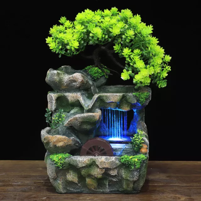 Water Fountain Tabletop Indoor Small Rock Waterfall Zen Decor with LED Light usa