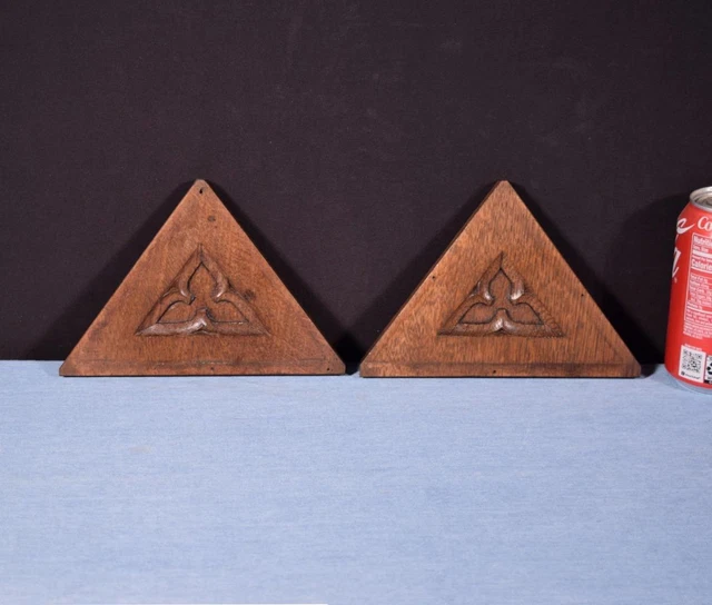 *Pair of Gothic Carved Architectural Panels/Trim in Solid Oak Wood Salvage