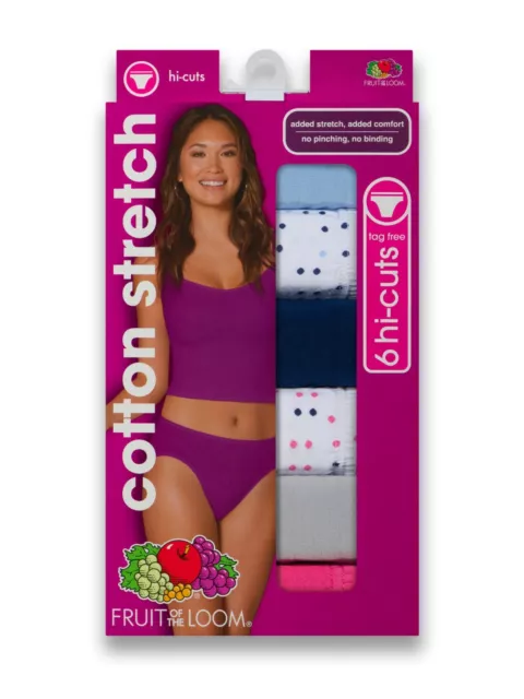 FRUIT OF THE Loom® Women's Cotton Stretch Hi-Cuts Panties - 6 Pack TAG  FREE $12.99 - PicClick