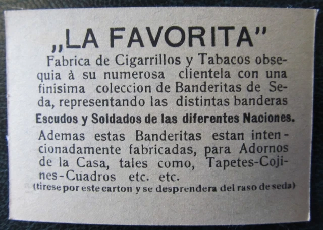 Cigarette Silks Card Honduras military La Favorita Soldiers Flag ORIGINAL BACK 2