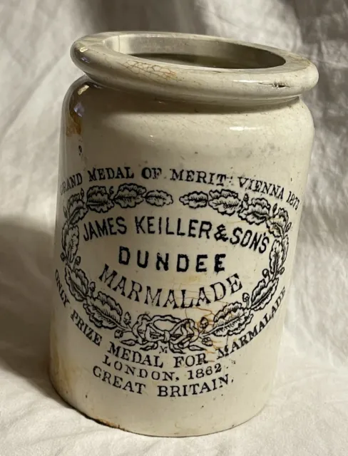 Antique Dundee Marmalade Stoneware Advertising Crock 1lb Rolled Top M Bow
