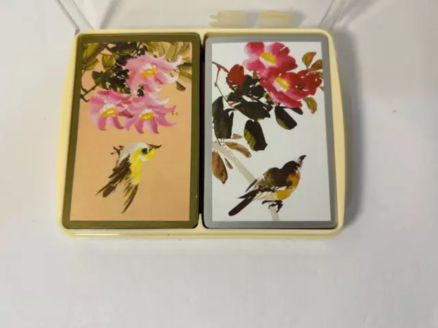 Vintage Congress Playing Cards Double Deck Wild Birds & Flowers with Case