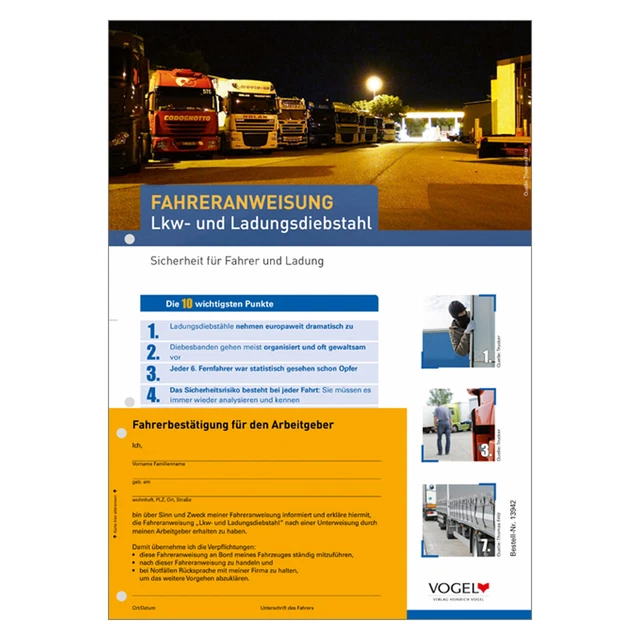 10er Pack Fahreranweisungen LKW- und Ladungsdiebstahl Anweisung Überfall