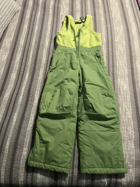 LL Bean Kids Snow Pants Green Bib Overall For Winter Ski Snowboard - Size 6X-7