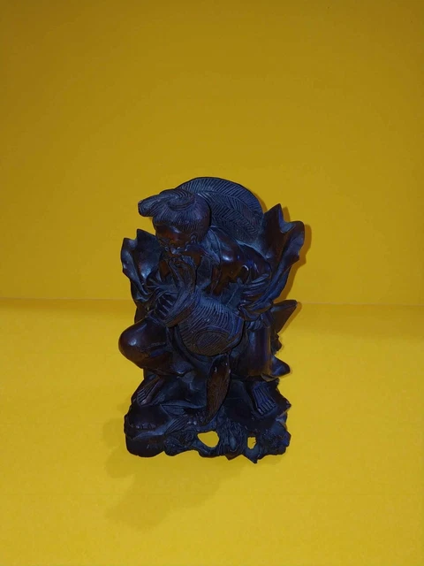 Antique Chinese Hand Carved Asian Fisherman Holding Fish 8"