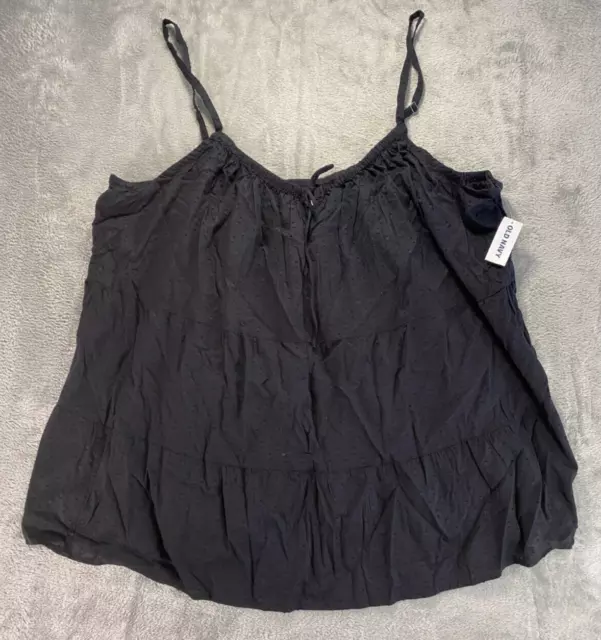 Old Navy Women's Blouse 4X Black Tiered Clip-Dot Mini Cami Swing Top Stretch