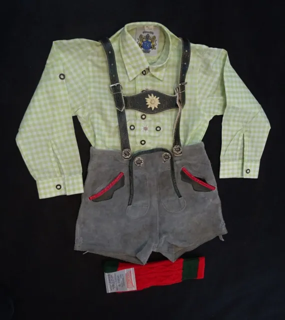 Boys Toddlers German 3 pc. grayLederhosen Outfit 4 yrs