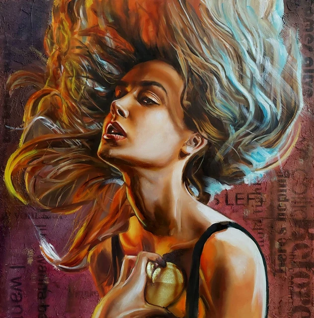Dipinto Olio Su Tela 90x90 Sudden Blast Simona Zecca Foglia Oro