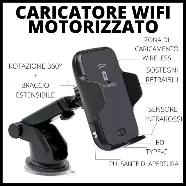 Caricabatterie Wireless Auto Supporto Cellulare Ricarica Veloce Caricatore QI