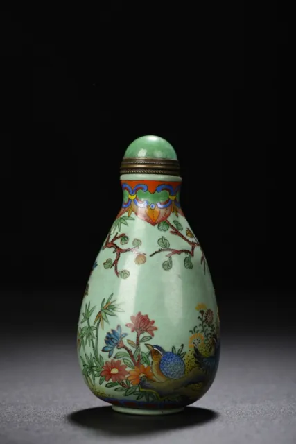 Collection Chinese Colored Glaze Painted Enamel Flower Bird Nice Snuff Bottle
