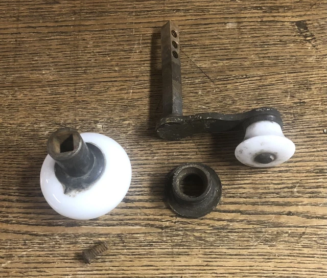 Antique French Door White Porcelain & Cast Brass Passage Knob And Handle, c1890 3