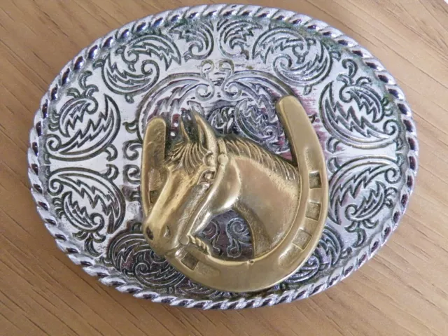 Horse in Horse Shoe Tanside Ltd Solid Brass Belt Buckle