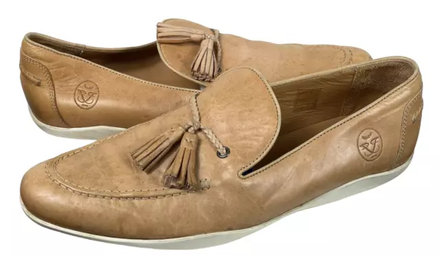 Frette Harrys of London Sz 10.5 Loafers Shoes Tan Leather Tassel Dress Slip On Q