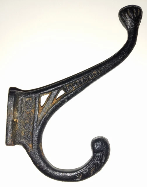 Antique Style Cast Iron Coat & Hat Double Hook Ornate Heavy Large
