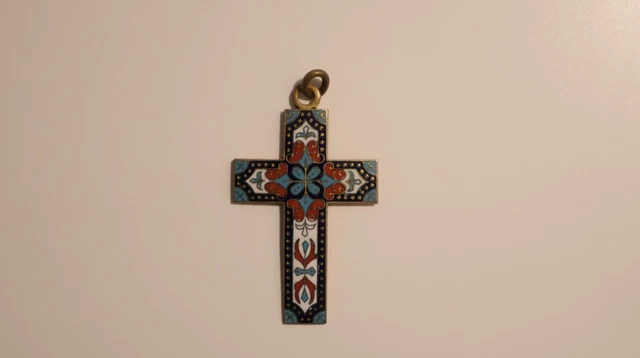 Pendentif Croix Vintage En Or Avec émail Cloisonné - Magnifique Bijou Ancien N°5341
