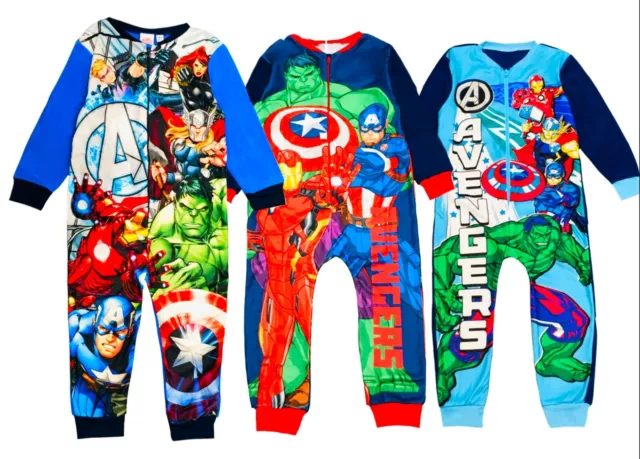 Boys Avengers 1Onesie One Piece All In 1 Micro Fleece Pyjamas 4-10 Years Blue
