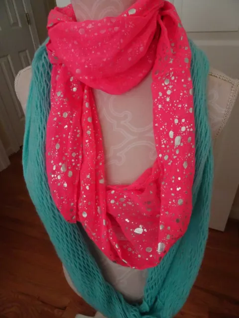 Capelli Kids New York Loop Scarves (2)-NWT-Pink/Aqua-NWT