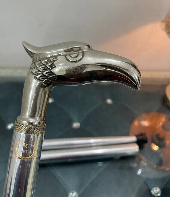Vintage Brass Eagle Head Handle Stainless Steel Walking Stick Cane Luxury Gift