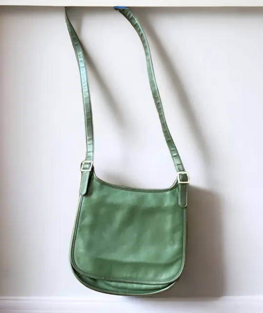 Giani Bernini Forest Green Leather Crossbody Purse Bag Saddlebag Handbag Vtg