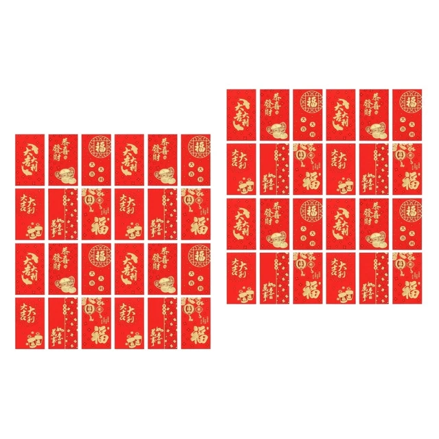 120 Pcs Lucky Money Pockets Long Red Envelope Bag Chinese Zodiac