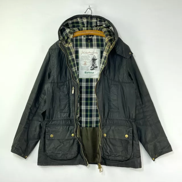 Barbour 125 Years Durham Wax Jacket Mens Large Green Hooded Lightweight