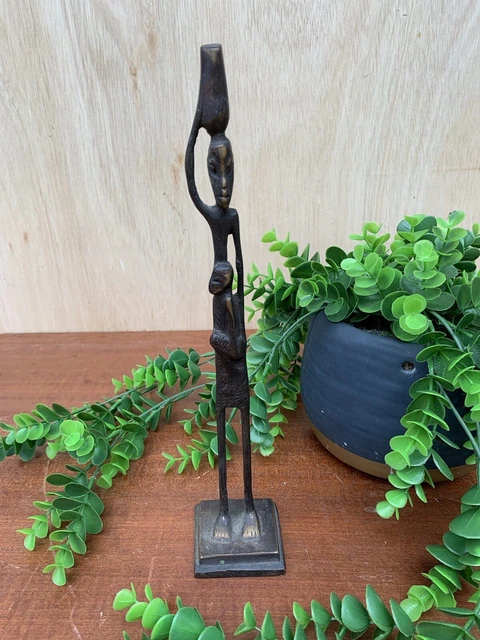 Vintage Dhokra Bastar Indian Tribal Art Cast Bronze Mother & Child Figure Statue