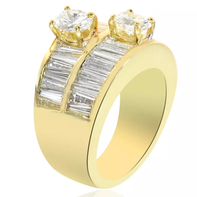 4.25 Carat Oval and Baguette Double Ring 18K Yellow Gold 3