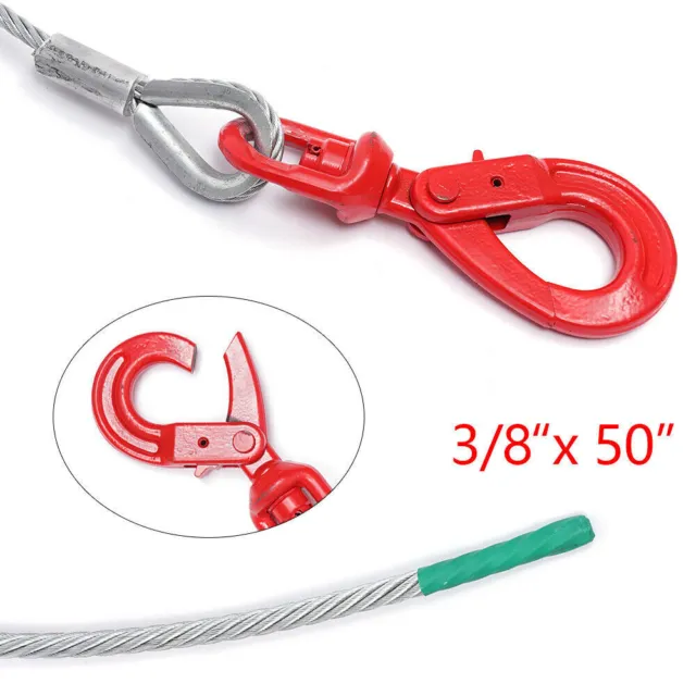 4.5/5T Winch Cable 3/8x50/100" Self Locking Swivel Hook Tow Flatbed Truck Lift