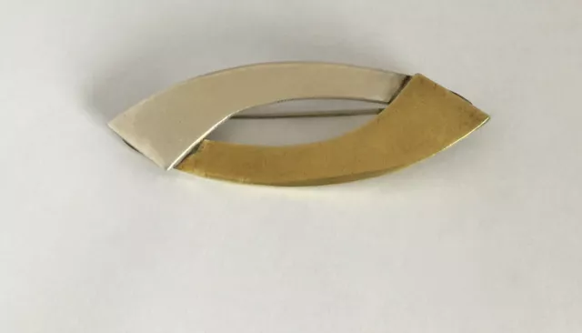 Broche Moderniste/ Argent/ Laiton Jaune/ Mexico/ Annees 1960/1970