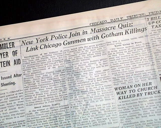 Best St. Valentine's Day Massacre Bugs Moran Chicago Gangster War 1929 Newspaper