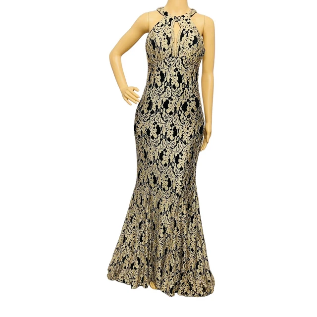 Nightway Golf  Black Lace Keyhole High Neck  Mermaid Gown Sz 6